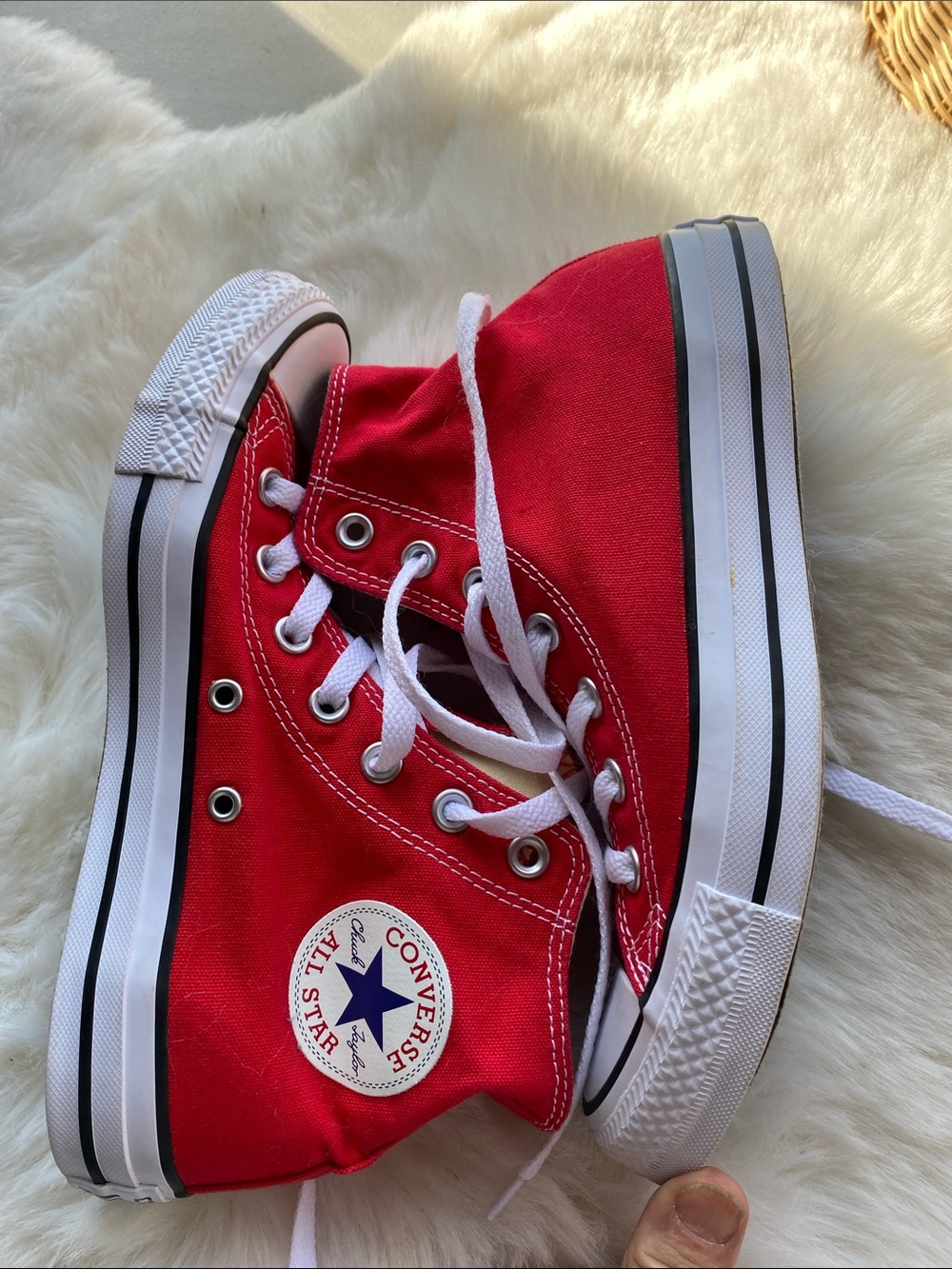 Converse Women 7.5 Red High-Top Sneakers with White Laces - Picture 3 of 6